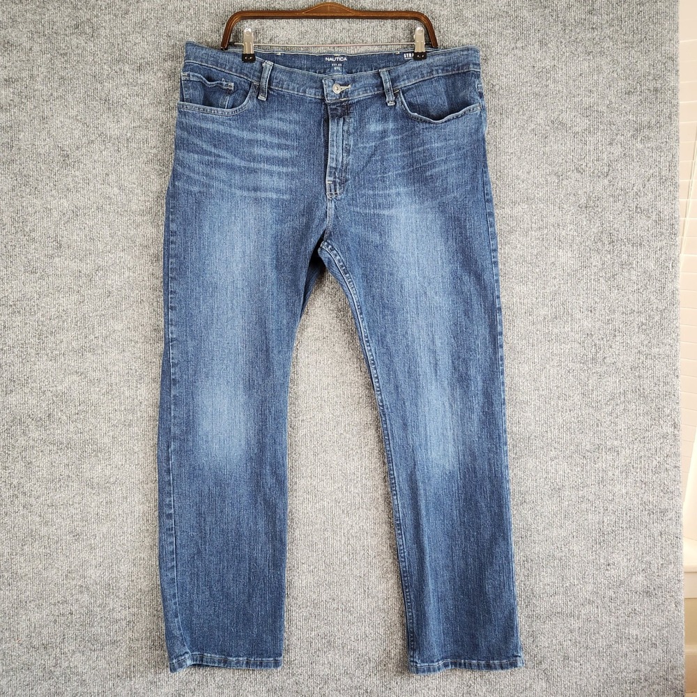Nautica Jeans Mens Straight Fit Stretch Blue Medium Wash 38x32 Denim Pants
